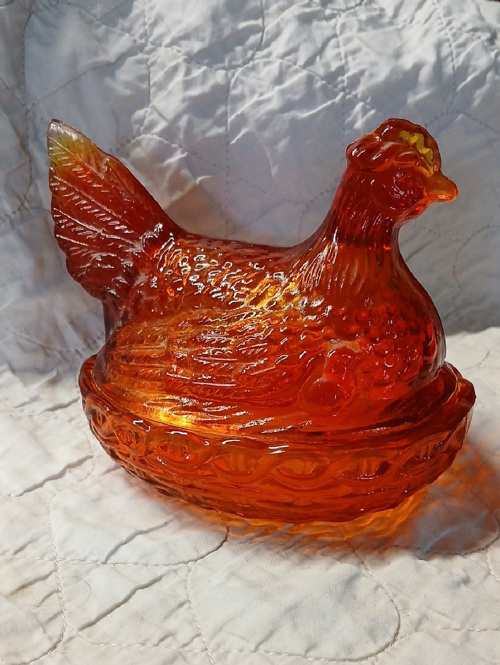 Vintage LE SMITH Amberina Red Glass Hen Nest Dish Chick Under Wings MCM - Picture 4 of 10
